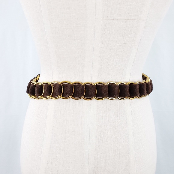 Vintage Calderon Brown Suede Gold Link Belt - Picture 4 of 5